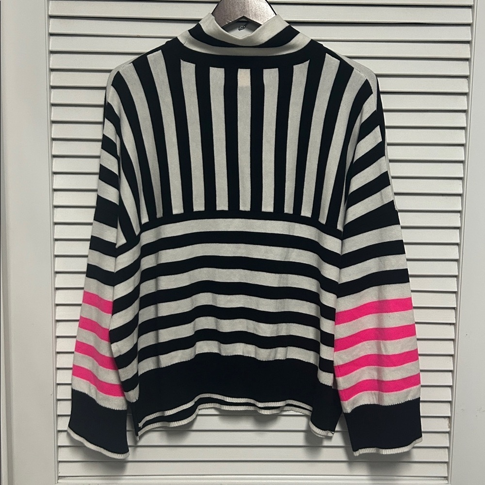 WISPR Striped Black and White Sweater with Pink Sleeve Accents - Picture 3 of 7